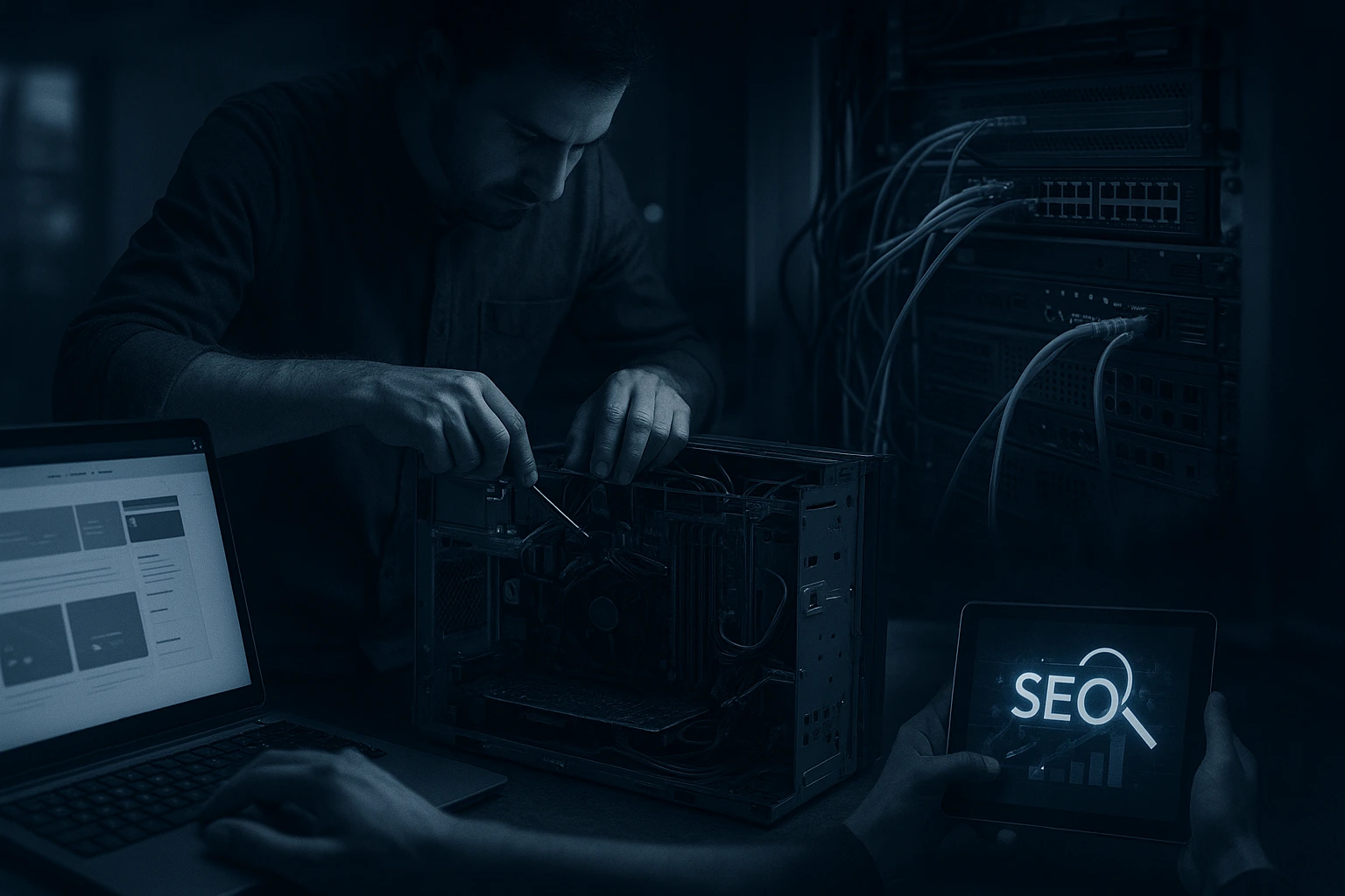 Latar visual layanan IT Service modern